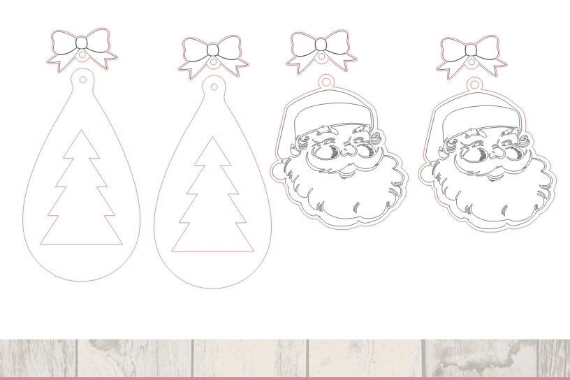 Intra απο ξύλο plywood 3mm-4mm πάχος – Ζευγάρι Χριστουγεννιάτικα Σκουλαρίκια Δίασταση  5x5 cm INTRAFABR-11200703