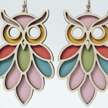 Intra απο ξύλο plywood 3mm-4mm πάχος – Σκουλαρίκια κουκουβάγιας Layered design Δίασταση  5x5 cm INTRAFABR-122723532 - Image 1