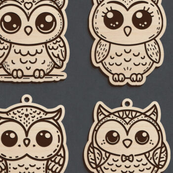 Intra απο ξύλο plywood 3mm-4mm πάχος – Σετ μπρελόκ κουκουβάγιας κοπής με λέιζερ | DXF | Δίασταση  5x5 cm INTRAFABR-120863098 - Image 1