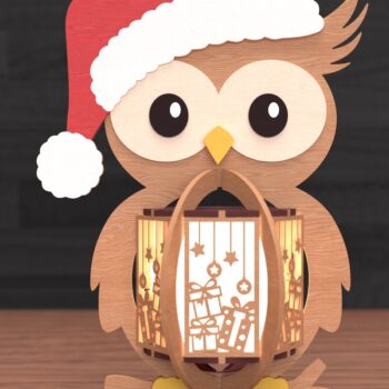 Intra απο ξύλο plywood 3mm-4mm πάχος – Χριστουγεννιάτικο φανάρι κουκουβάγιας με λέιζερ Δίασταση 20x20 cm INTRAFABR-109337444 - Image 1