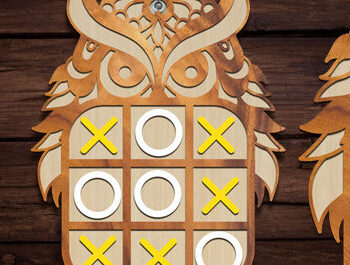 Intra απο ξύλο plywood 3mm-4mm πάχος – Owl Tic Tac Toe Board Game Δίασταση  20x20 cm INTRAFABR-91744451 - Image 1