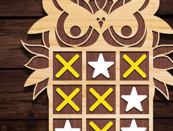 Intra απο ξύλο plywood 3mm-4mm πάχος – Owl Tic Tac Toe Board Game Δίασταση  20x20 cm INTRAFABR-91744456 - Image 1