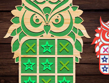 Intra απο ξύλο plywood 3mm-4mm πάχος – Owl Tic Tac Toe Board Game Δίασταση  20x20 cm INTRAFABR-91744463 - Image 1