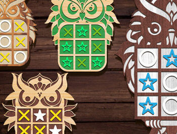 Intra απο ξύλο plywood 3mm-4mm πάχος – Σετ επιτραπέζιου παιχνιδιού με κουκουβάγια Tic Tac Toe Δίασταση  20x20 cm INTRAFABR-91872916 - Image 1