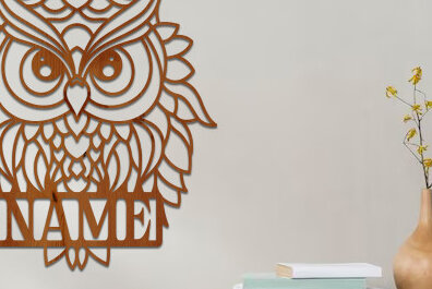 Intra απο ξύλο plywood 3mm-4mm πάχος – Κουκουβάγια με λέιζερ κοπής ξύλινη πινακίδα ονόματος Δίασταση  20x20 cm INTRAFABR-74932953