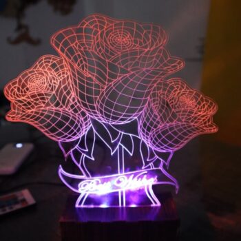 Intra απο ξύλο plywood 3mm-4mm πάχος - Τις καλύτερες ευχές με 3D λάμπα ψευδαίσθησης λουλουδιών Δίασταση 30x30 cm Intraeaxys-6o3y5xq7 - Image 4