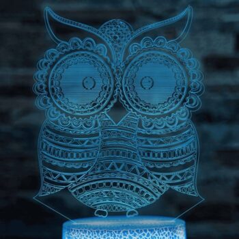 Intra απο ξύλο plywood 3mm-4mm πάχος - Owl 3D Illusion Επιτραπέζιο Φωτιστικό Ακρυλικό Νυχτερινό Φως Δίασταση 20x20 cm Intraeaxys-voqdlge1 - Image 3
