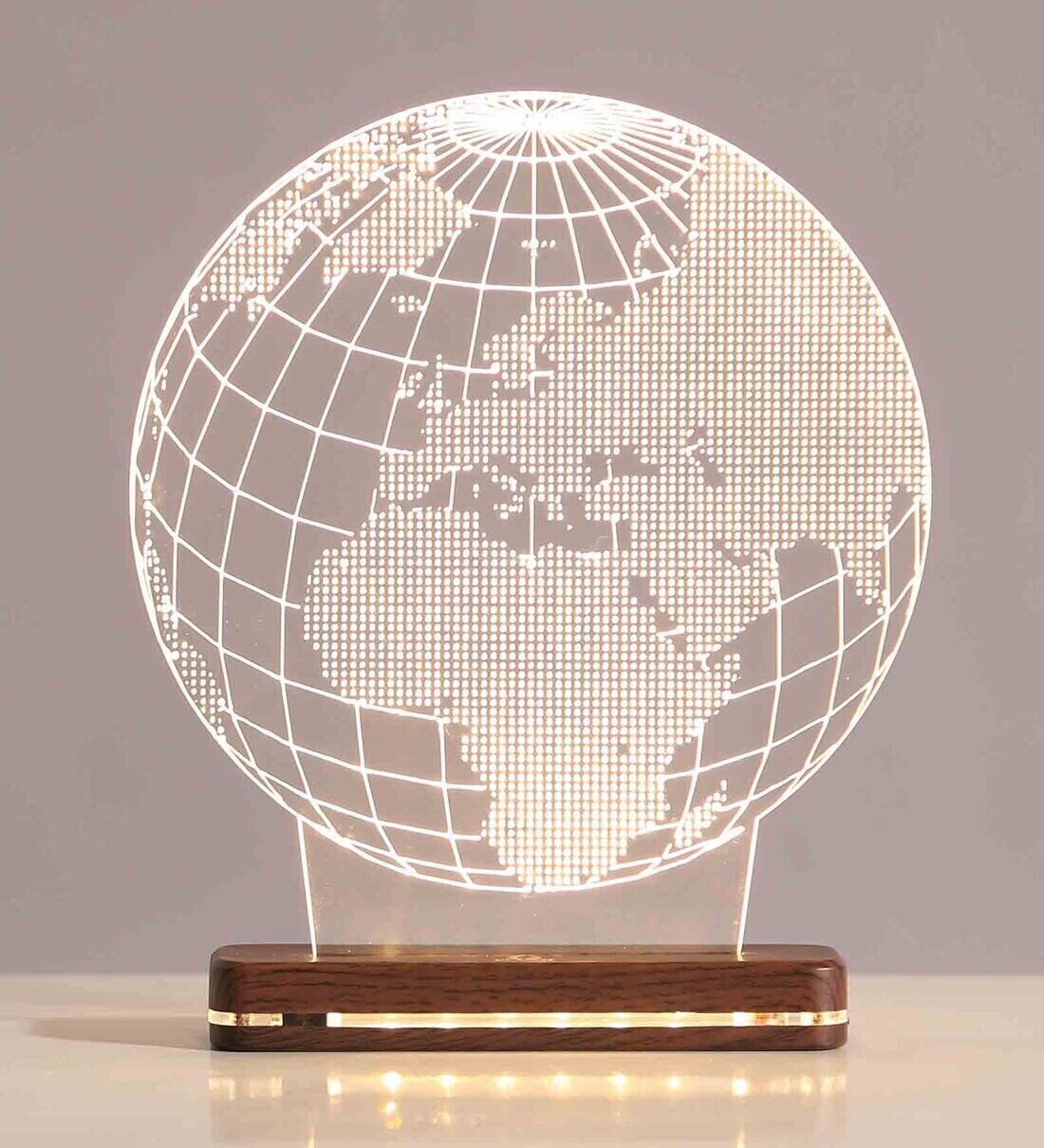Intra απο ξύλο plywood 3mm-4mm πάχος - Globe 3D Illusion Night Lamp Δίασταση 30x30 cm Intraeaxys-078y2gno