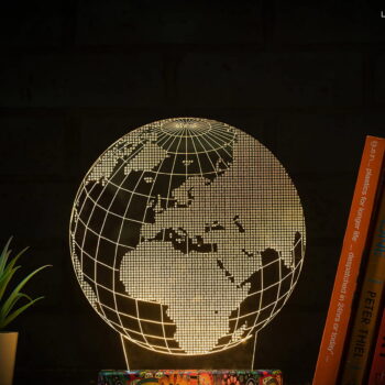 Intra απο ξύλο plywood 3mm-4mm πάχος - Globe 3D Illusion Night Lamp Δίασταση 30x30 cm Intraeaxys-078y2gno - Image 4