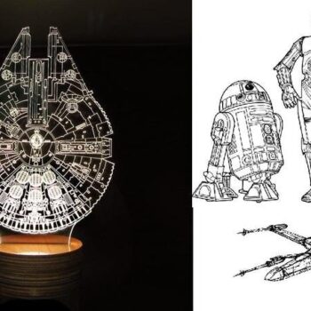 Intra απο ξύλο plywood 3mm-4mm πάχος - Stand και 3D Acrylic Light Star Wars, Millennium, Droid Δίασταση 20x20 cm Intraeaxys-51r8r4d7 - Image 1