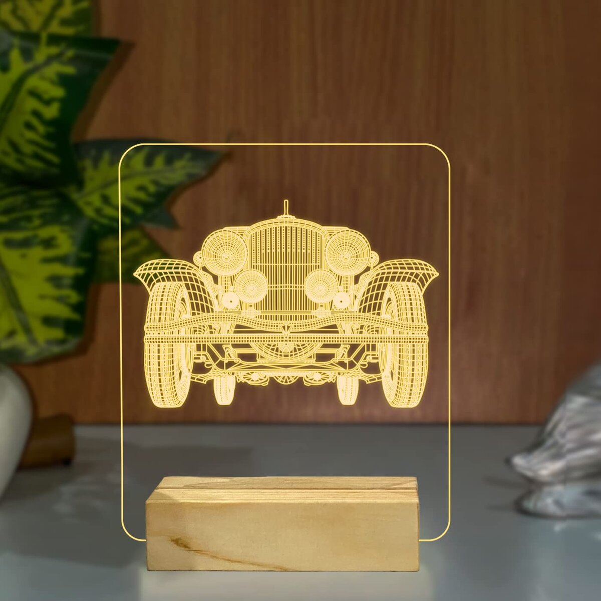Intra απο ξύλο plywood 3mm-4mm πάχος - Φωτιστικό νύχτας Royal Classic Car 3D Illusion Δίασταση 30x30 cm Intraeaxys-zo9yrg47