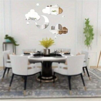 Intra απο ξύλο plywood 3mm-4mm πάχος - Αυτοκόλλητα τοίχου με αστέρια φεγγαριού και σύννεφα καθρέφτη ακρυλικό Δίασταση 20x20 cm Intraeaxys-ro66dw2o - Image 3