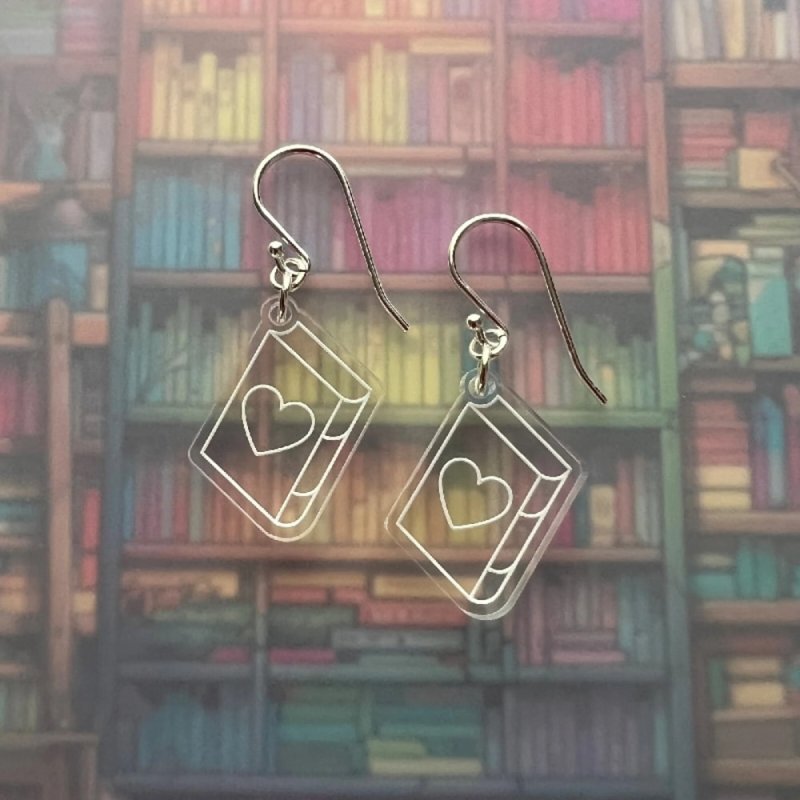 Intra απο ξύλο plywood 3mm-4mm πάχος - Σκουλαρίκια Book And Heart Δίασταση 3x3 cm Intraeaxys-lopmm8ko