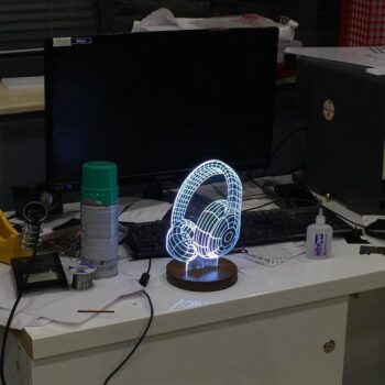 Intra απο ξύλο plywood 3mm-4mm πάχος - Ακρυλική 3D λάμπα ακουστικών Δίασταση 20x20 cm Intraeaxys-joedm8n1 - Image 1