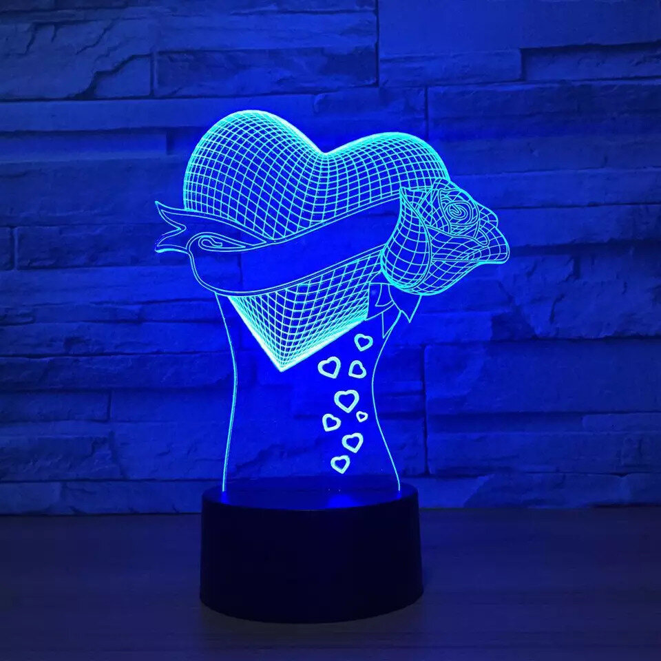 Intra απο ξύλο plywood 3mm-4mm πάχος - Love Heart Rose 3D Illusion Lamp Δίασταση 20x20 cm Intraeaxys-6o3yrlp7