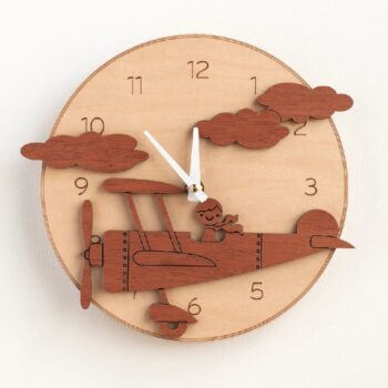 Intra απο ξύλο plywood 3mm-4mm πάχος - Παιδικό ρολόι τοίχου αεροπλάνου Δίασταση 30x30 cm Intraeaxys-r7vqqjl1 - Image 1