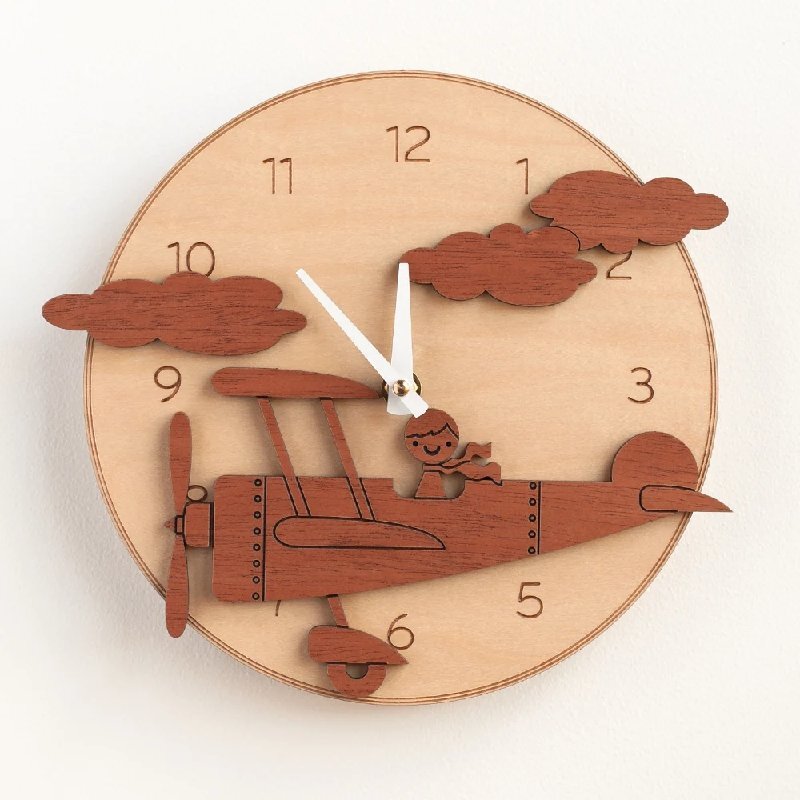Intra απο ξύλο plywood 3mm-4mm πάχος - Παιδικό ρολόι τοίχου αεροπλάνου Δίασταση 30x30 cm Intraeaxys-r7vqqjl1
