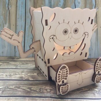 Intra απο ξύλο plywood 3mm-4mm πάχος - Μολυβοθήκη Μπομπ Σφουγγαράκης Δίασταση 30x30 cm Intraeaxys-67wl8gw1 - Image 1