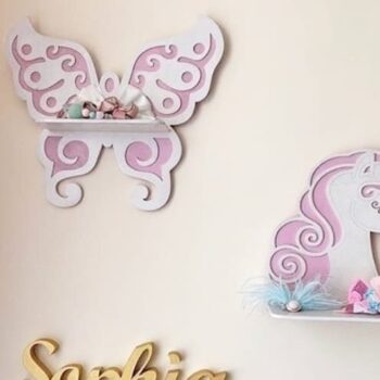 Intra απο ξύλο plywood 3mm-4mm πάχος - Διακοσμητικό ράφι πεταλούδας και μονόκερου Δίασταση 30x30 cm Intraeaxys-91jkdz4o - Image 1