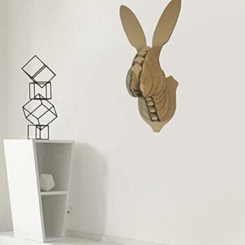 Intra απο ξύλο plywood 3mm-4mm πάχος - Διακόσμηση τοίχου με κεφαλή ζώου κουνελιού Δίασταση 30x30 cm Intraeaxys-eo20g4l7 - Image 4