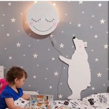 Intra απο ξύλο plywood 3mm-4mm πάχος - Διακόσμηση τοίχου Polar Bear Cute Moon For Baby Nursery Decor Παιδικό ντεκόρ παιδικού δωματίου Δίασταση 30x30 cm Intraeaxys-6o3n8rp1 - Image 1