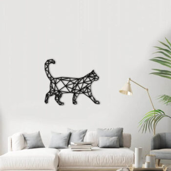 Intra απο ξύλο plywood 3mm-4mm πάχος - Πολυγωνικό αυτοκόλλητο τοίχου γάτας Δίασταση 30x30 cm Intraeaxys-m1d65zd7 - Image 1