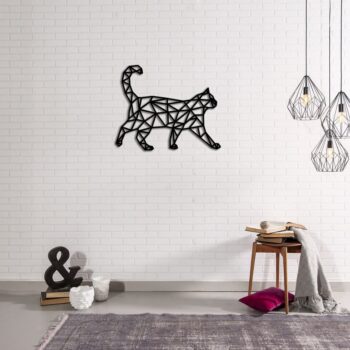 Intra απο ξύλο plywood 3mm-4mm πάχος - Γεωμετρικό σχέδιο διακόσμησης τοίχου γάτα Δίασταση 30x30 cm Intraeaxys-zo9yzly7 - Image 3