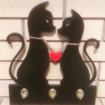 Intra απο ξύλο plywood 3mm-4mm πάχος - Κρεμάστρα Cat Couple Keys Κρεμάστρα τοίχου Δίασταση 30x30 cm Intraeaxys-r7vmkkk7 - Image 1