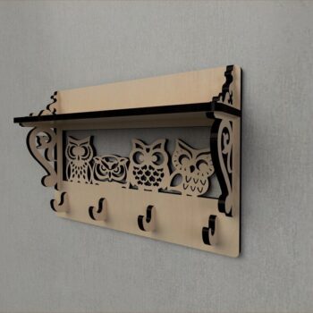 Intra απο ξύλο plywood 3mm-4mm πάχος - Owl Decor Επιτοίχια ράφι για παλτό Ράφι εισόδου με γάντζο Δίασταση 30x30 cm Intraeaxys-voq2vqqo - Image 3