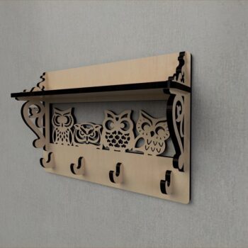 Intra απο ξύλο plywood 3mm-4mm πάχος - Ράφι διακόσμησης κουκουβάγιας με κρεμάστρα τοίχου Δίασταση 30x30 cm Intraeaxys-91jdqq51 - Image 3