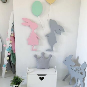 Intra απο ξύλο plywood 3mm-4mm πάχος - Διακόσμηση παιδικού δωματίου με λαγουδάκι με μπαλόνι Δίασταση 30x30 cm Intraeaxys-075kdx07 - Image 1