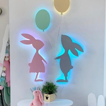 Intra απο ξύλο plywood 3mm-4mm πάχος - Διακόσμηση παιδικού δωματίου με λαγουδάκι με μπαλόνι Δίασταση 30x30 cm Intraeaxys-075kdx07 - Image 3