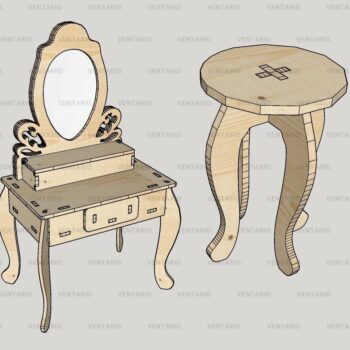 Intra απο ξύλο plywood 3mm-4mm πάχος - Τραπεζάκι μπουντουάρ με κιτ σκαμπό Δίασταση 30x30 cm Intraeaxys-91jdwrl1 - Image 1