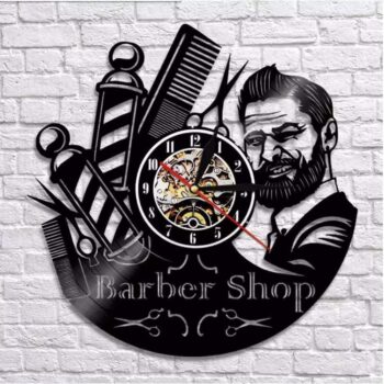 Intra απο ξύλο plywood 3mm-4mm πάχος - Λογότυπο Barber Shop Ρολόι τοίχου δίσκων βινυλίου Δίασταση 30x30 cm Intraeaxys-d1lvjx6o - Image 3