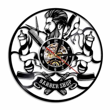 Intra απο ξύλο plywood 3mm-4mm πάχος - Ρολόι τοίχου δίσκων βινυλίου Hipster Hair Salon Δίασταση 30x30 cm Intraeaxys-voq2w4do - Image 3