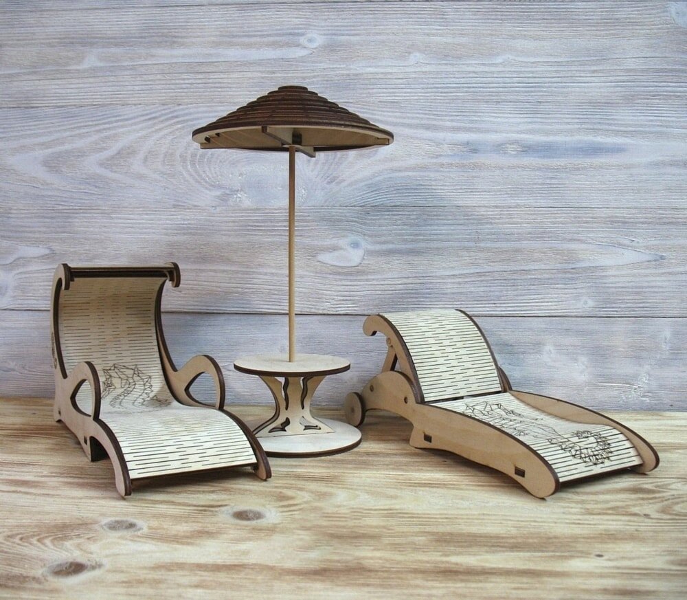 Intra απο ξύλο plywood 3mm-4mm πάχος - Παιδικό παιχνίδι καρέκλα παραλίας με ομπρέλα Δίασταση 30x30 cm Intraeaxys-joed9k81