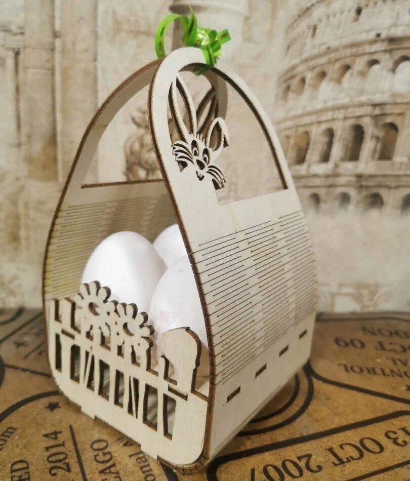 Intra απο ξύλο plywood 3mm-4mm πάχος - Διακοσμητικό καλάθι πασχαλινών αυγών Δίασταση 30x30 cm Intraeaxys-joed2g81