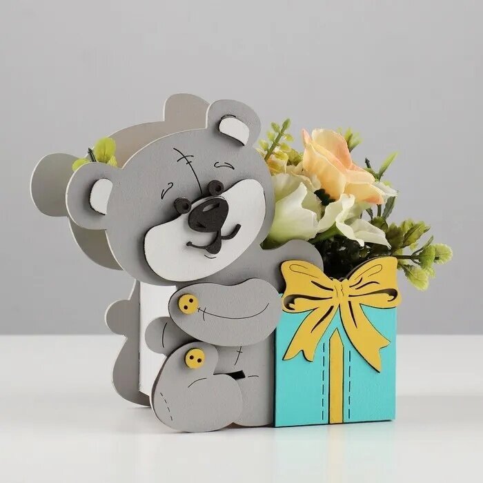 Intra απο ξύλο plywood 3mm-4mm πάχος - Θήκη λουλουδιών αρκουδάκι Δίασταση 30x30 cm Intraeaxys-eoxleqgo