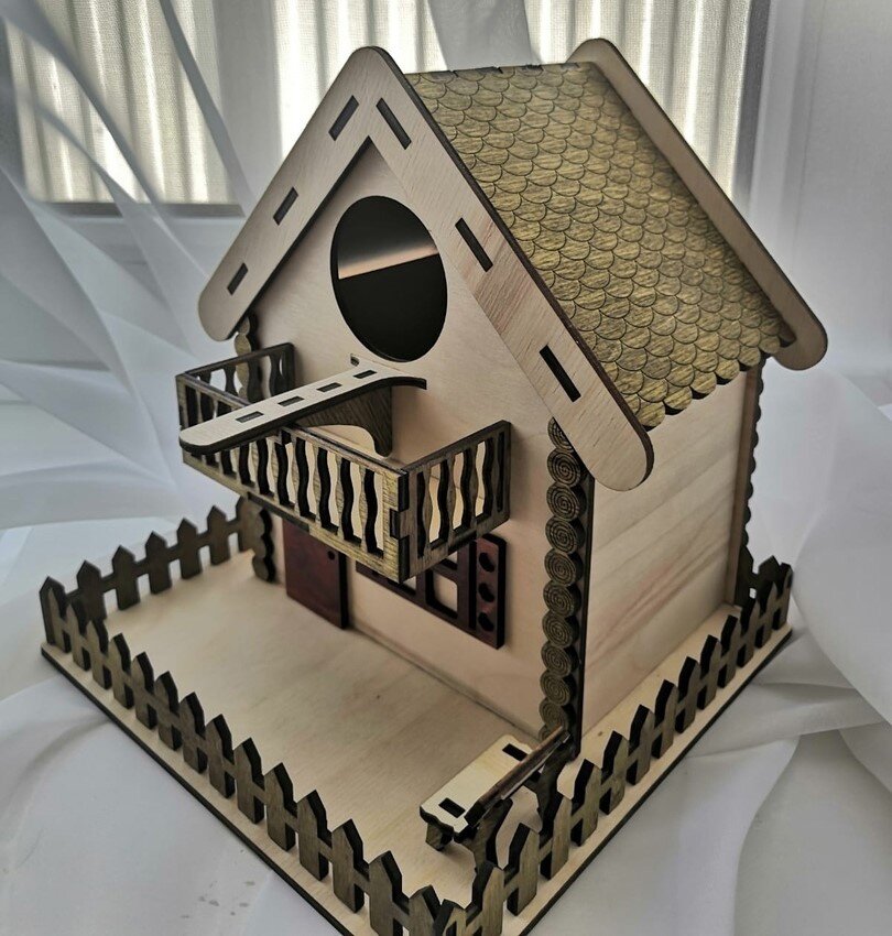 Intra απο ξύλο plywood 3mm-4mm πάχος - Cottage Bird House Δίασταση 40x50 cm Intraeaxys-r1z24rl1