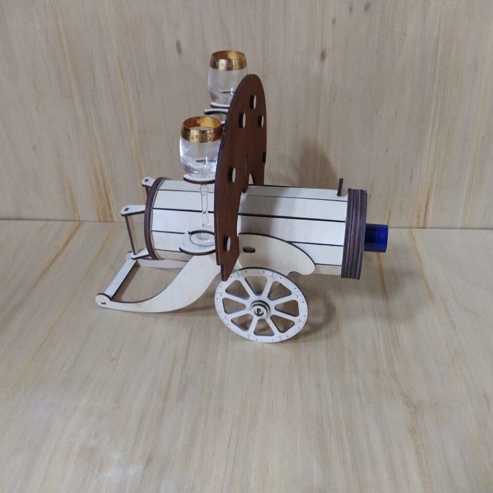 Intra απο ξύλο plywood 3mm-4mm πάχος - Ξύλινη θήκη για γυάλινη φιάλη κρασιού Vintage Cannon Δίασταση 30x30 cm Intraeaxys-lopq8r67