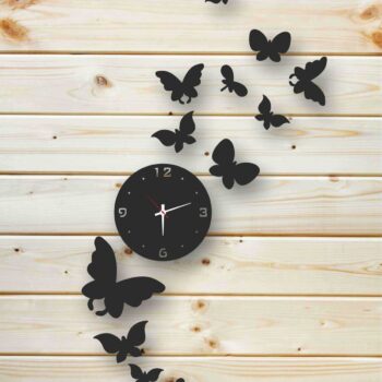 Intra απο ξύλο plywood 3mm-4mm πάχος - Ρολόι τοίχου Flying Butterflies Δίασταση 30x30 cm Intraeaxys-pok3knj7 - Image 1