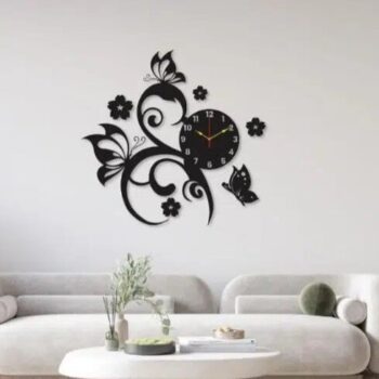 Intra απο ξύλο plywood 3mm-4mm πάχος - Ρολόι τοίχου που πετούν πεταλούδες με λουλούδια Δίασταση 30x30 cm Intraeaxys-voq28geo - Image 1