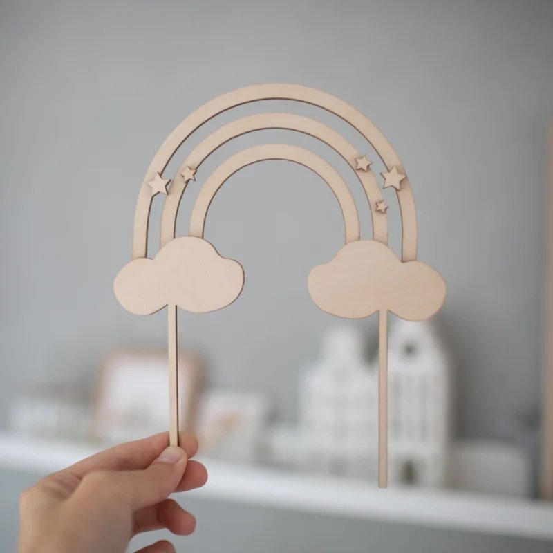 Intra απο ξύλο plywood 3mm-4mm πάχος - Cake Topper Rainbow With Stars Δίασταση 30x30 cm Intraeaxys-eo4nyj97