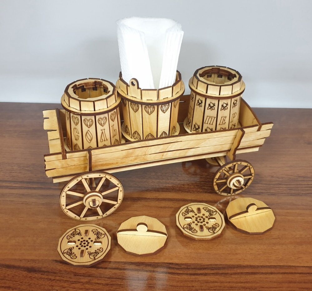 Intra απο ξύλο plywood 3mm-4mm πάχος - Θήκη για χαρτοπετσέτα αλάτι πιπέρι σε σχήμα καροτσιού Δίασταση 30x30 cm Intraeaxys-m1d695e7