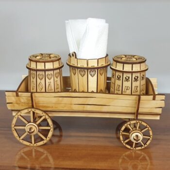 Intra απο ξύλο plywood 3mm-4mm πάχος - Σετ αλατοπίπερου με ξύλινη βάση καροτσιού Δίασταση 30x30 cm Intraeaxys-eoxlzdvo - Image 1