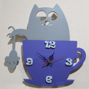 Intra απο ξύλο plywood 3mm-4mm πάχος - Παιδικό ρολόι τοίχου Γάτες και ποντίκια Δίασταση 30x30 cm Intraeaxys-joedw851 - Image 1