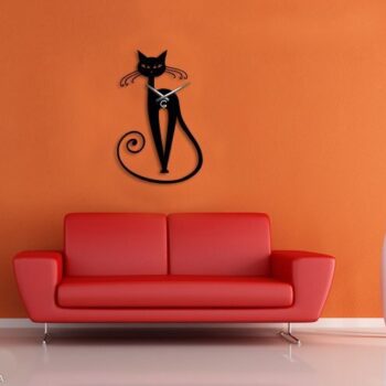 Intra απο ξύλο plywood 3mm-4mm πάχος - Πρότυπο ρολόι τοίχου γάτα Δίασταση 30x30 cm Intraeaxys-ro6y6j27 - Image 1