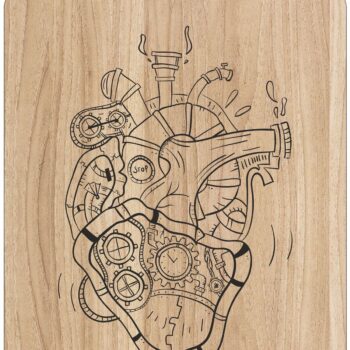 Intra απο ξύλο plywood 3mm-4mm πάχος - Χάραξη με λέιζερ Mechanical Heart Art σε σανίδα κοπής Δίασταση 30x30 cm Intraeaxys-lopq9qz7 - Image 1