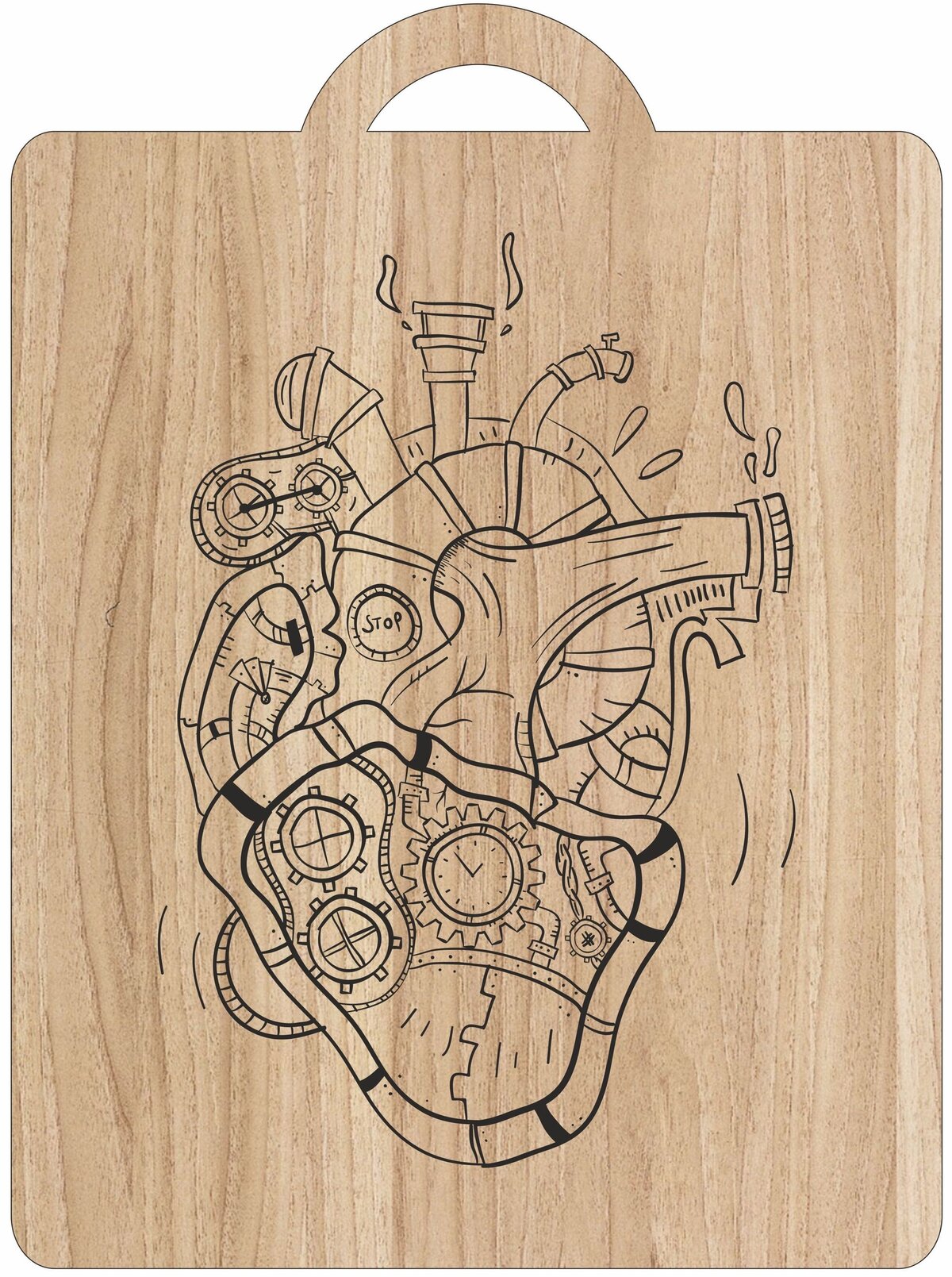 Intra απο ξύλο plywood 3mm-4mm πάχος - Χάραξη με λέιζερ Mechanical Heart Art σε σανίδα κοπής Δίασταση 30x30 cm Intraeaxys-lopq9qz7