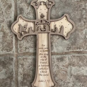 Intra απο ξύλο plywood 3mm-4mm πάχος - Χριστουγεννιάτικο στολίδι σταυρού της Γέννησης Δίασταση 10x10 cm Intraeaxys-zo98y5x1